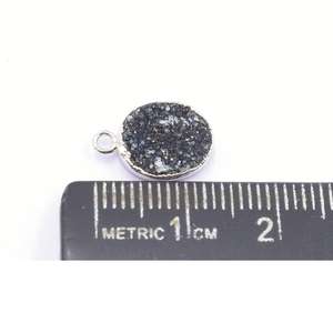 Pendentif ovale en laiton noir druzy de 13 à 15 mm, plaqué argent avec anneau pour la fabrication de bijoux - Product Image 2