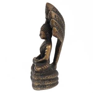 Figurine Antique faite à la main en laiton Sculptures bouddha assis sous le capot serpent Statue déclaration pièces décor articles cadeaux - Product Image 3