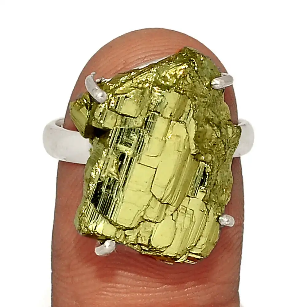 Perhiasan Bahan Perak Murni 925 Cincin Batu Asli Pirit Emas Peru untuk Wanita Dealer India Kualitas Terbaik
