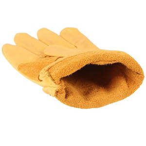 Guantes de cuero de grano de vaca dorado para conductores, guantes de trabajo elásticos de ala y pulgar - Product Image 5