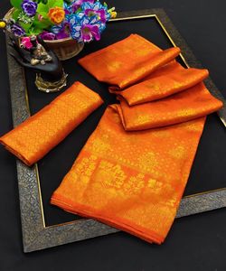 Banarasi soie Jacquard Saree avec chemisier femmes portent dames fête Festival tenue quotidienne doux coton soie Sari en gros bas prix Alphanumero - Product Image 2