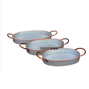Plateau de service galvanisé Antique de 8 pouces, plateau rond élégant de service indien, nouvelle collection de plats de service galvanisés de styliste fait à la main - Product Image 6