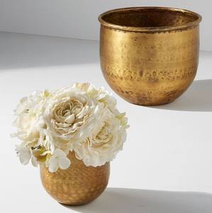 Escritorio forma redonda flor contenedor Oficina interior suculento esmalte metal dorado maceta de alta calidad - Product Image 3