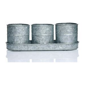 Lot de 3 jardinières rondes galvanisées personnalisables avec finition enduite de poudre de plateau pour jardin intérieur ou extérieur et décoration intérieure - Product Image 1