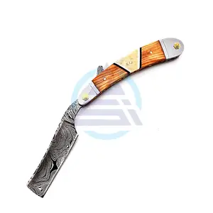 Hand Made Damascus Steel Straight Razor Folding Razor With Shaving Ready Classic Barber Blade Edge