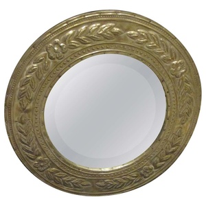 Round Brass <b>Mirror</b> With Floral Leaf Design Traditional Wall Decor - Product Image 1