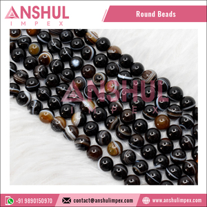 Perles rondes en agate noire naturelle pure, qualité AAA, 8 mm, provenant d'un exportateur indien. - Product Image 4