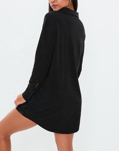Blusa ajustada personalizada para mujer, minivestido para mujer, <span class=keywords><strong>camisa</strong></span> de Jersey sexy <span class=keywords><strong>negra</strong></span> de <span class=keywords><strong>manga</strong></span> <span class=keywords><strong>larga</strong></span> con botones - Product Image 2