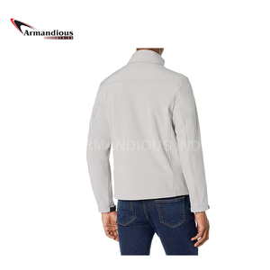 Manteau de sports d'hiver à coquille souple pour hommes avec col à capuche, fermeture à glissière en tissu clair de couleur unie pour le printemps et l'automne - Product Image 4