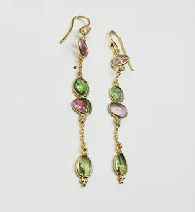 ยาวห้อยเงินสเตอร์ลิง925ที่กำหนดเองทำผู้จัดจำหน่ายขั้นต่ำต่ำผู้หญิงผู้ค้าส่งราคาถูกอัญมณีหลายสีทัวร์มาลีนต่างหู - Product Image 1