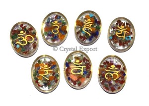 Best Value Orgone <b>Chakra</b> Stone Sanskrit Oval <b>Set</b> Agate Feng Shui Carved Engraved Healing Art Collectible - Product Image 2