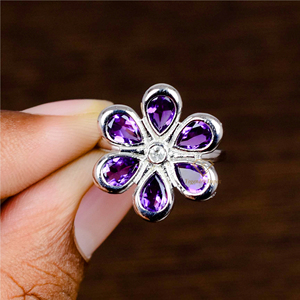 Exquisito anillo de bodas con ajuste de bisel de piedras preciosas de amatista natural, Plata de Ley 925, venta al por mayor, joyería de moda púrpura para mujer - Product Image 5