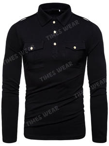 Polo de cuello redondo para hombre, camiseta lisa informal con bolsillo, alta calidad - Product Image 5