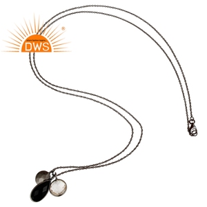 Collier en argent Sterling 925 noir, 1 pièce, Quartz en cristal d'onyx, pendentifs multiples, pierres précieuses, vente en gros - Product Image 3