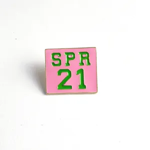 Broche de esmalte personalizada, pinos de esmalte personalizados de 18k, banhados com ouro, praça de sororidade, rosa e verde, primavera 21, lapela