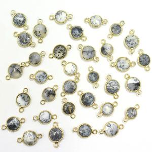 Dendritic <b>Opal</b> Round Shape 925 Sterling Silver Bezel <b>Gold</b> Plated Connector Handmade Jewelry Making - Product Image 2