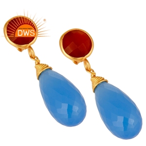 Pendientes de Lágrima de Calcedonia Azul Ónix, Joyería Chapada en Oro al por Mayor, Pendientes de Plata 925 Hechos a Mano - Product Image 2