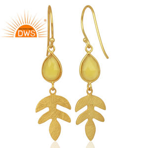 Calcédoine jaune balancent plaqué or en argent Sterling boucle d'oreille bijoux en pierres précieuses pour les femmes cadeau pour sa Collection délicate - Product Image 3