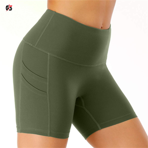 Pantalones cortos de Yoga para mujer, Impresión de logotipo personalizado, tela elástica de poliéster y LICRA con bolsillos laterales, producto OEM para gimnasio y correr, gran oferta - Product Image 2