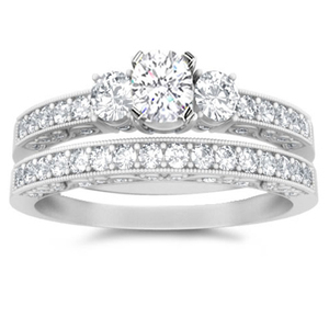 1.00TCW Real Round Diamond Classic <b>Women's</b> Engagement <b>Ring</b> <b>Set</b> with Prong Setting 10K White Gold - Product Image 1