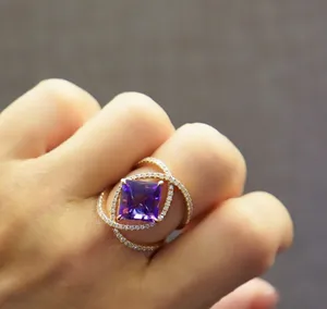 高品质精美珠宝定制18k白金紫水晶钻石戒指珠宝批发价格代工