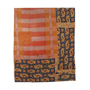 traditional old patchwork gudari quilt Indian Reversible hand stitched heavy throw old sari Blanket patch Work heavy Quilt