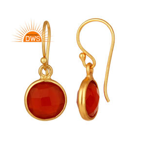 Red Onyx Gemstone Earring Round Gold Plated 925 Silver Hook Earrings Jewelry Manufacturer - Product Image 3