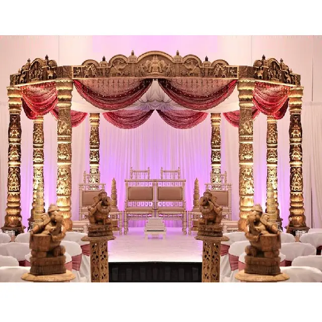 独占的なインドとアジアの結婚式デルワラマンダップヒンドゥー教の結婚式伝統的なガネーシュ刻まれたマンダップインドの結婚式のマンダップデコレーション