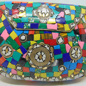 Lowellcraft Multi Color <b>Metal</b> Mosaic Flap Clutch <b>Wallet</b> Purse - Product Image 2
