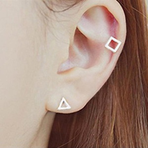 Boucles d'oreilles en argent sterling 925 faites à la main en forme géométrique cercle carré Triangle Achetez maintenant au prix d'usine du fournisseur - Product Image 1