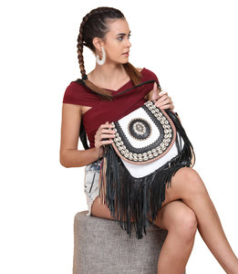 Sac bandoulière pour femme en cuir véritable, fait main, de haute couture indienne, motif bonbon, durable, avec pompon et perles, doublure en coton - Product Image 1
