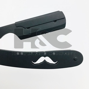 <b>Razor</b> Moustache Style Handle Black Matte Powder Coated Stainless Steel Barber <b>Straight</b> <b>Razor</b> Custom Logo Offer Black <b>Razors</b> - Product Image 2
