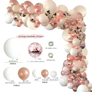 102Pcs Rose Gold Ballon Boog Guirlande Kit Latex Confetti Ballonnen Voor Wedding Bridal Verjaardagsfeestje Ballon Baby Shower