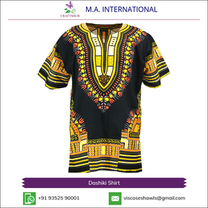 Chemise Dashiki Traditionnelle Africaine Noire et Jaune, Fournisseur Indien CRAFTSHUB, Coton Léger et Respirant, Spécial - Product Image 2