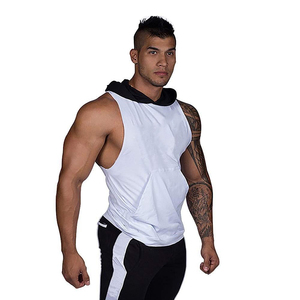 Sudadera con capucha sin mangas para hombre, de algodón polar, transpirable, con logo personalizado, patrón liso, antiencogimiento, tejido, lavado, tallas grandes - Product Image 2