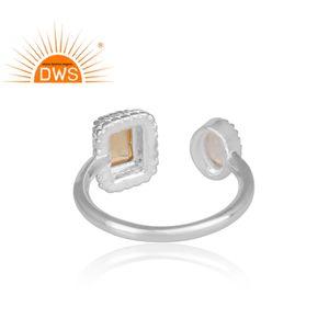 แหวนแฮนด์เมดผู้ผลิตเครื่องประดับ925เงินสเตอร์ลิงแหวนเปิดผู้หญิงแหวนซิทรินและรุ้งดวงจันทร์หินพลอย - Product Image 4