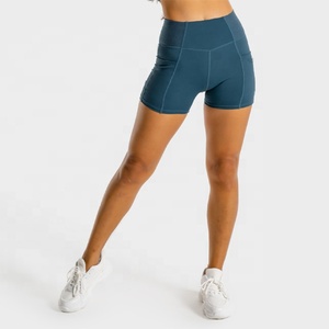 Shorts de sport pour femme, taille mi-haute, effet ventre plat, pour fitness, yoga, course à pied, cyclisme, gym, avec poches, séchage rapide, respirant, en tissu à mémoire de forme - Product Image 3