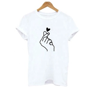 T-shirt blanc pour femme en gros, imprimé battement de cœur, col rond, manches courtes, décontracté, en coton, design personnalisé, fournisseur, t-shirt pour fille - Product Image 4