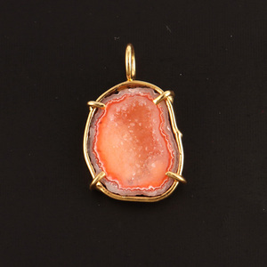 Pendentif druzy en forme de géode naturelle, plaqué or, fait à la main, véritable pierre précieuse, pendentif en métal en laiton pour chaîne - Product Image 5