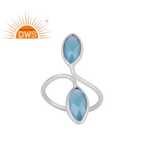 หิน Chalcedony สีฟ้าธรรมชาติเครื่องประดับเงินสเตอร์ลิงผู้หญิงแหวนหินคู่เครื่องประดับผู้ค้าส่ง - Product Image 1
