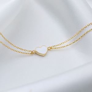 Pulsera de corazón de esmalte blanco minimalista, joyería de plata de ley 925 hecha a mano, venta al por mayor - Product Image 4