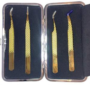 Lot de 4 pinces à épiler professionnelles de haute qualité pour extensions de cils en acier inoxydable durable - Product Image 1