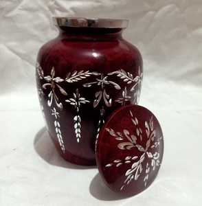 Urna de Metal con grabado de diamante rojo para cenizas de adultos, urnas funerarias de Metal de latón/aluminio, estilo americano/europeo - Product Image 2