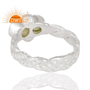 <b>Peridot</b> Gemstone <b>Ring</b> For Women Wholesale Fine Silver Jewelry Hammered Designer 925 Sterling Silver Jewelry - Product Image 3