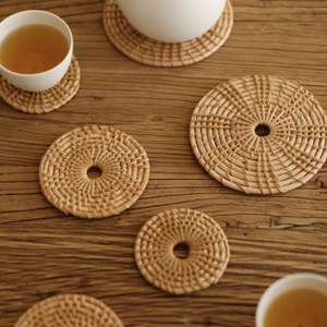 Round <b>Tea</b> <b>Cup</b> Mat Pot Cushion Pad With Holder - <b>Set</b> Rattan Placemat Coasters <b>Cup</b> Mat - Product Image 5