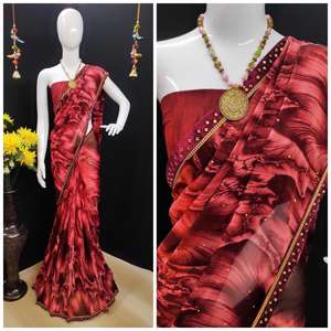 Katan indien Saree dernier concepteur tenue de fête mariage dames femmes porter Georgette soie broderie travail Sari avec chemisier vêtement - Product Image 2
