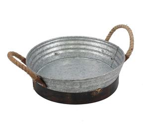 ถาดเหล็กชุบสังกะสีทรงกลมพร้อมที่จับสำหรับใช้ในบ้านถาดเสิร์ฟเหล็กขนาดพิเศษพร้อมที่จับเชือก - Product Image 2