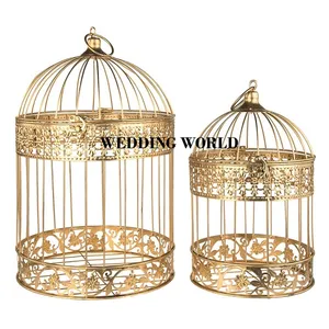 Cage à oiseaux en fil métallique, décoration de mariage, Cage en forme de dôme, finition dorée, ensemble de deux cages à oiseaux en fil métallique suspendu au design moderne