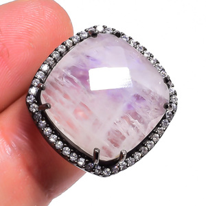 สินค้ามาใหม่แหวนชุบทอง18K สีเงินแท้925พลอยมูนสโตนสีรุ้งธรรมชาติ/คิวบิกเซอร์คอนสำหรับงานแต่งงาน - Product Image 4