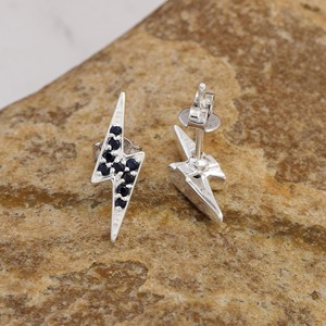 Pendientes de tuerca de iluminación de Plata de Ley 925 con diseño de perno de trueno con piedras preciosas de ónix negro Natural para mujer, joyería fina de última moda - Product Image 3